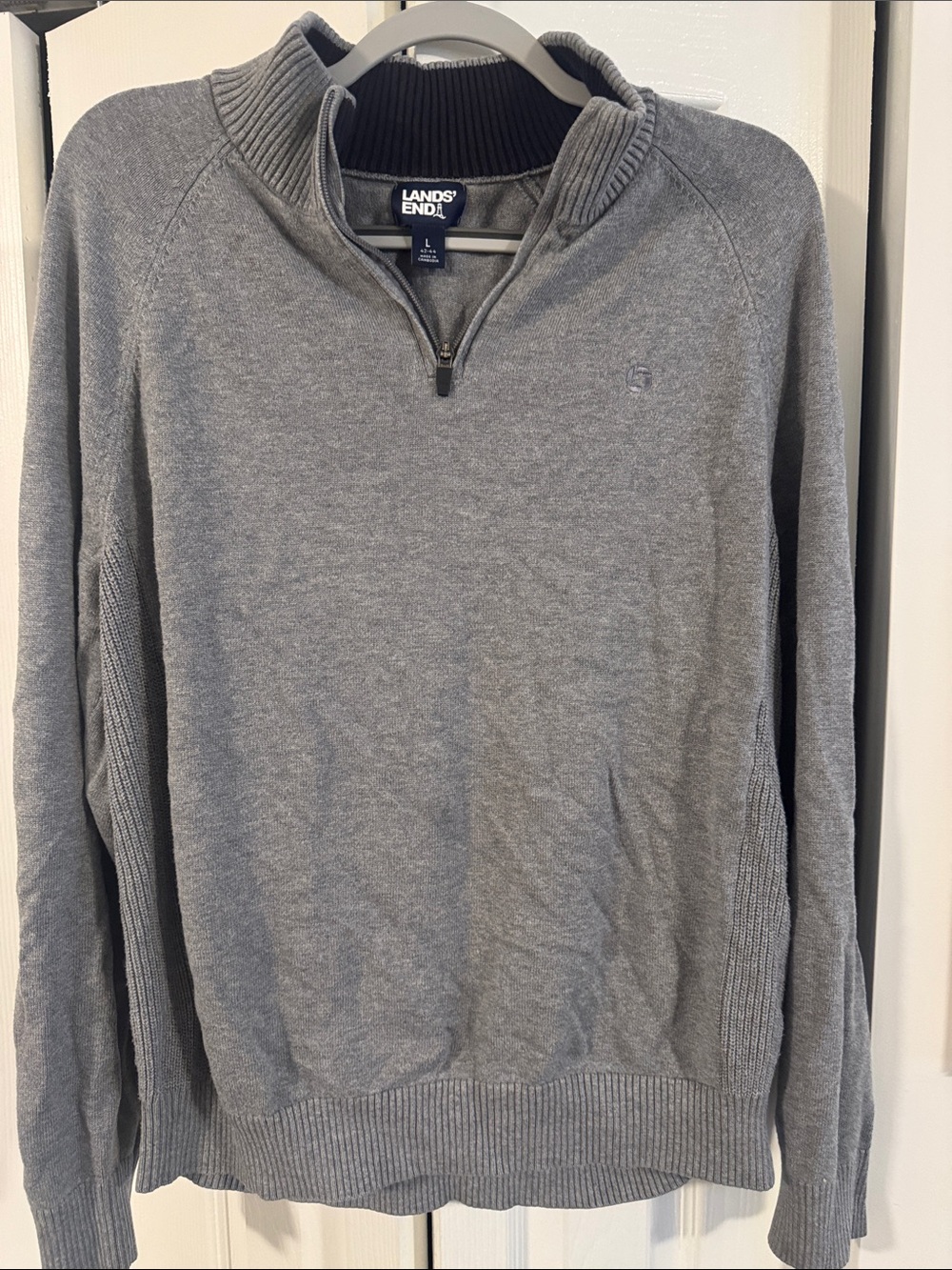 Chase Apparel Lands' End Light Gray Half-Zip Pullover Sweater